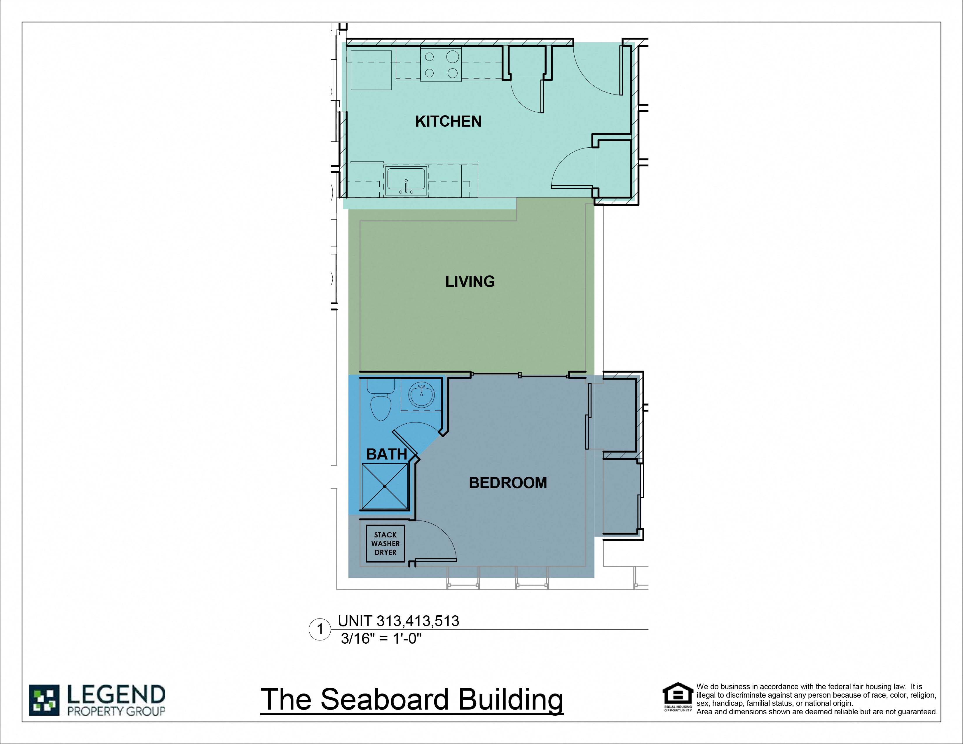 Floor plan for 1 bed, 1 bath, 535 sqft